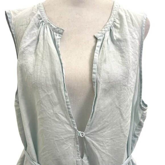 Eileen Fisher 100% Irish Linen V-Neck Belt Tunic Top Pockets Baby Blue size 1X - Picture 5 of 13